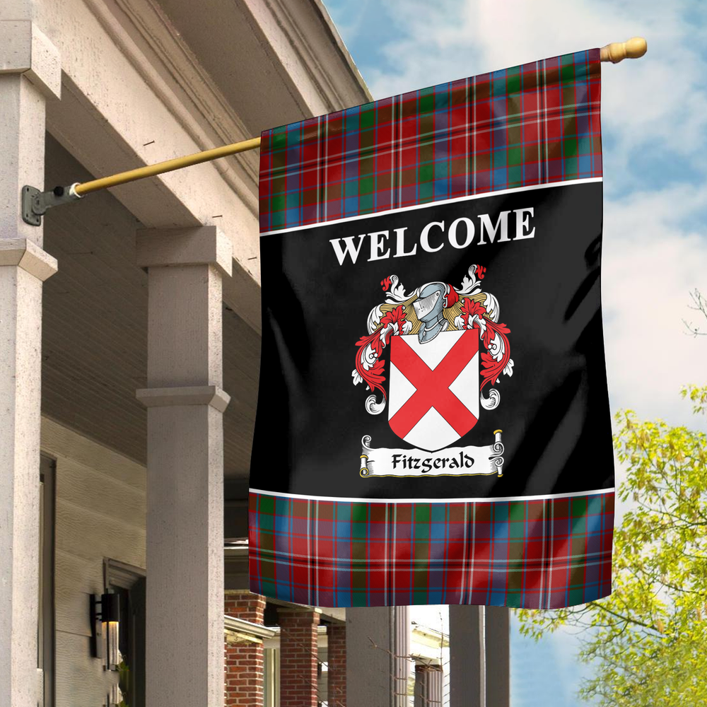 Clan Fitzgerald Red Tartan Crest Black Garden Flag DL51 Clan Garden Tartan Today   