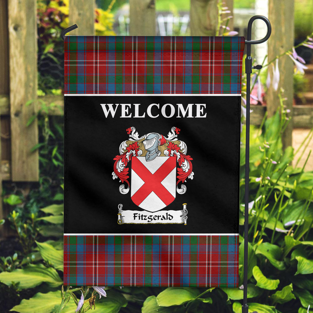 Clan Fitzgerald Red Tartan Crest Black Garden Flag DL51 Clan Garden Tartan Today   