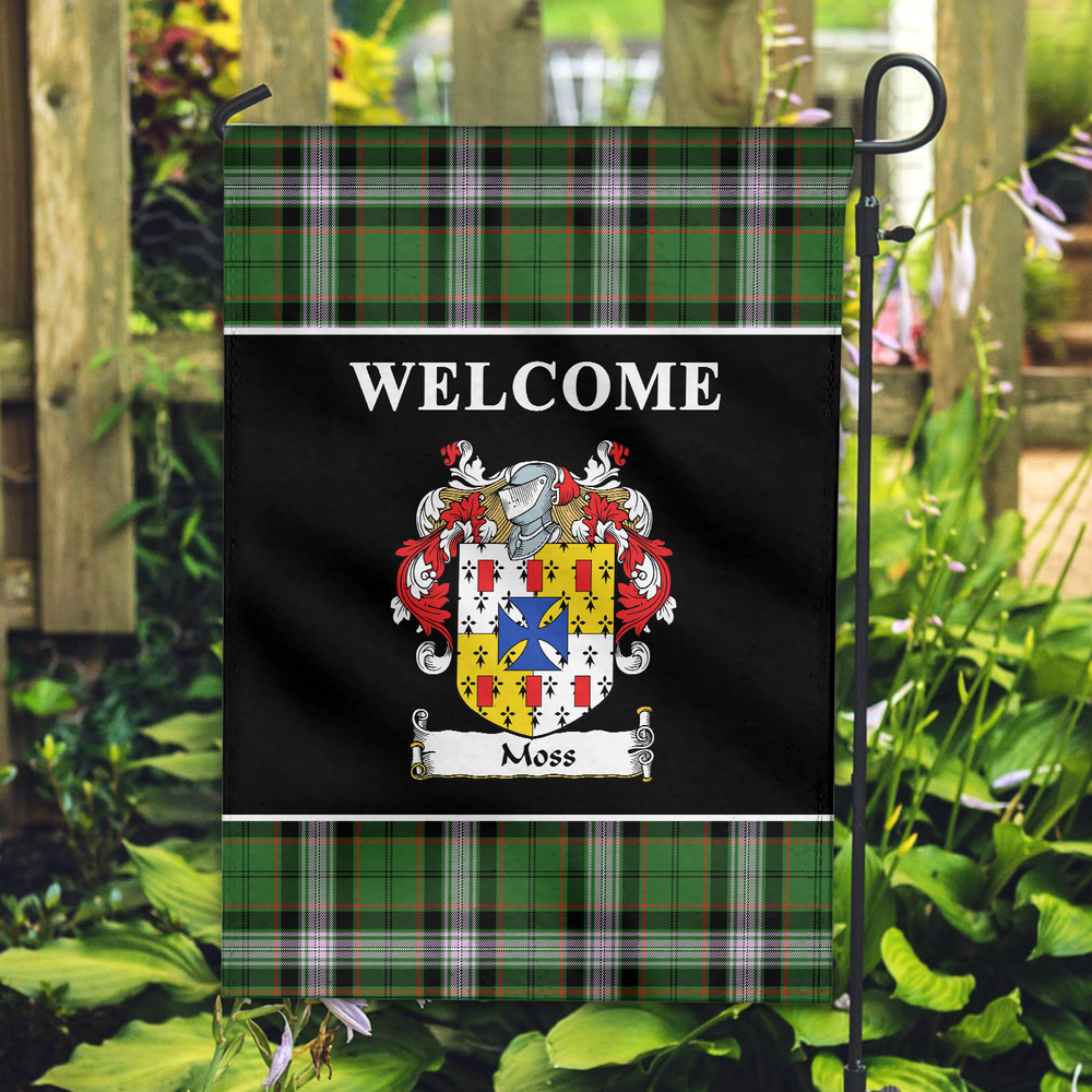Clan Moss Tartan Crest Black Garden Flag FZ60 Clan Garden Tartan Today   