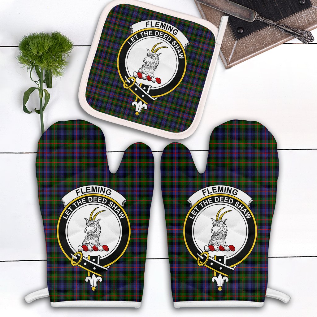 Clan Fleming Tartan Crest Oven Mitt And Pot Holder (2 Oven Mitts + 1 Pot Holder) PA65 Clan Fleming Tartan Today   