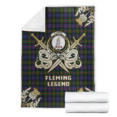 Clan Fleming Tartan Gold Courage Symbol Blanket