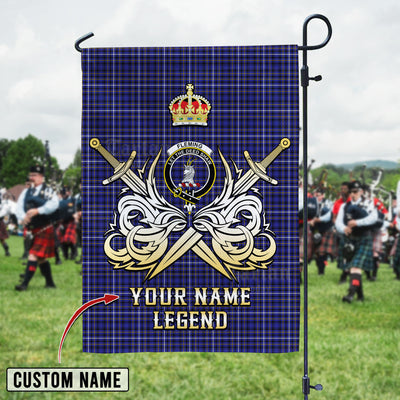 Custom Name Clan Fleming Tartan Garden Flag with Clan Crest and the Golden Sword of Courageous Legacy JH11