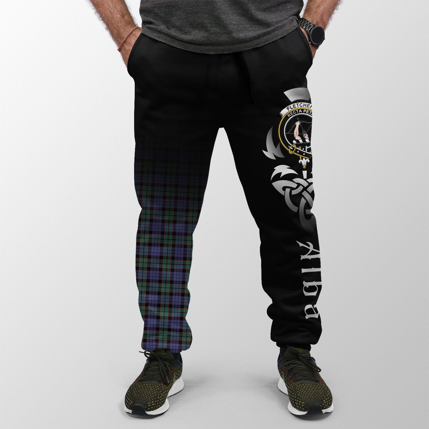 Clan Fletcher Modern Tartan Crest Jogger Sweatpants  Alba Celtic Style BT36 Clan Fletcher Tartan Today   