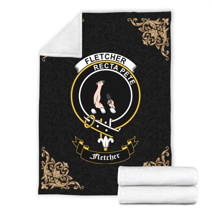 Clan Fletcher Crest Tartan Premium Blanket Black