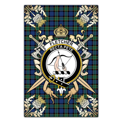 Clan Fletcher Ancient Tartan Crest Black Garden Flag - Gold Thistle AU48