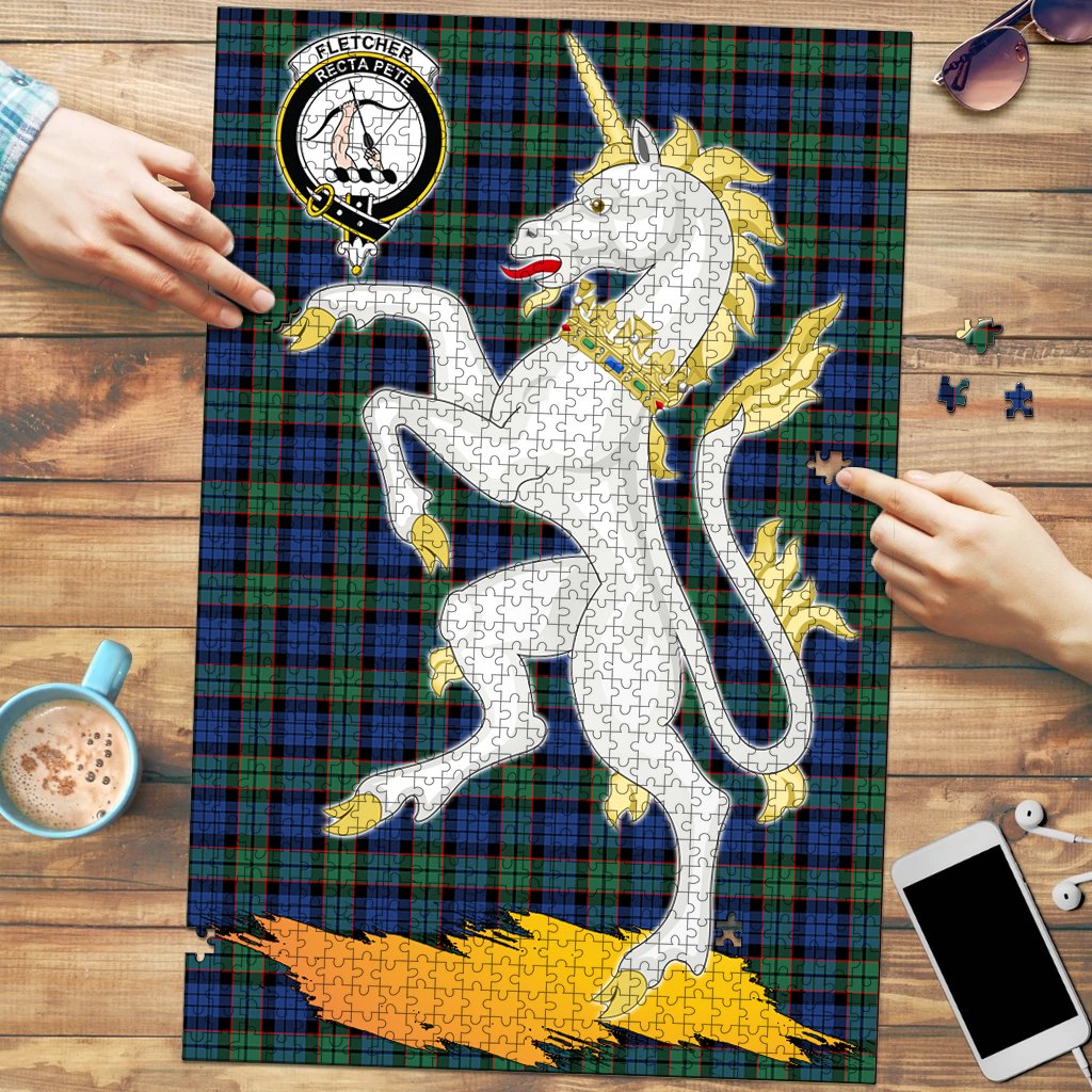 Clan Fletcher Ancient Tartan Crest Unicorn Scotland Jigsaw Puzzles Gift For Family IS31 Clan Fletcher Tartan Today   