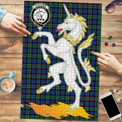 Clan Fletcher Ancient Tartan Crest Unicorn Scotland Jigsaw Puzzles Gift For Family