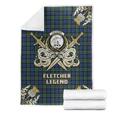 Clan Fletcher Ancient Tartan Gold Courage Symbol Blanket QB55