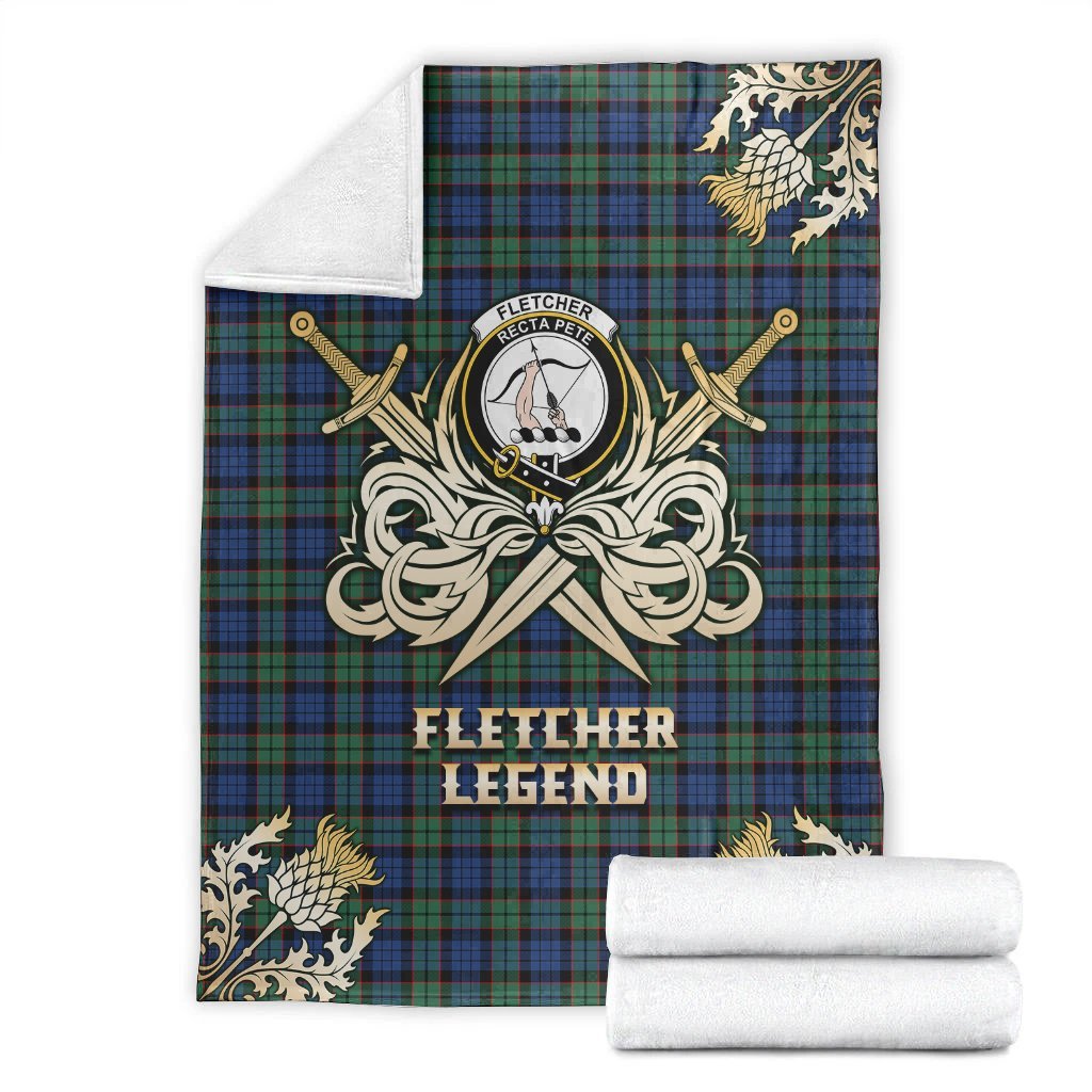 Clan Fletcher Ancient Tartan Gold Courage Symbol Blanket QB55 Clan Fletcher Tartan Today   