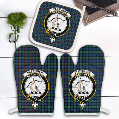 Clan Fletcher Ancient Tartan Crest Oven Mitt And Pot Holder (2 Oven Mitts + 1 Pot Holder)