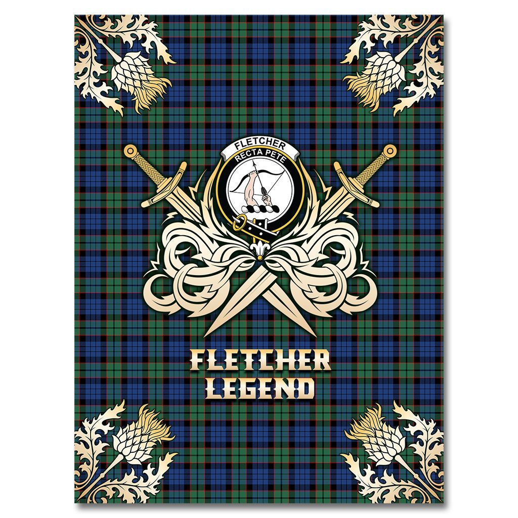 Clan Fletcher Ancient Tartan Gold Courage Symbol Blanket QB55 Clan Fletcher Tartan Today   