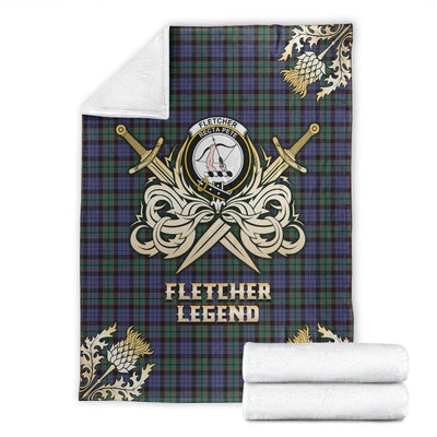 Clan Fletcher Modern Tartan Gold Courage Symbol Blanket EZ72