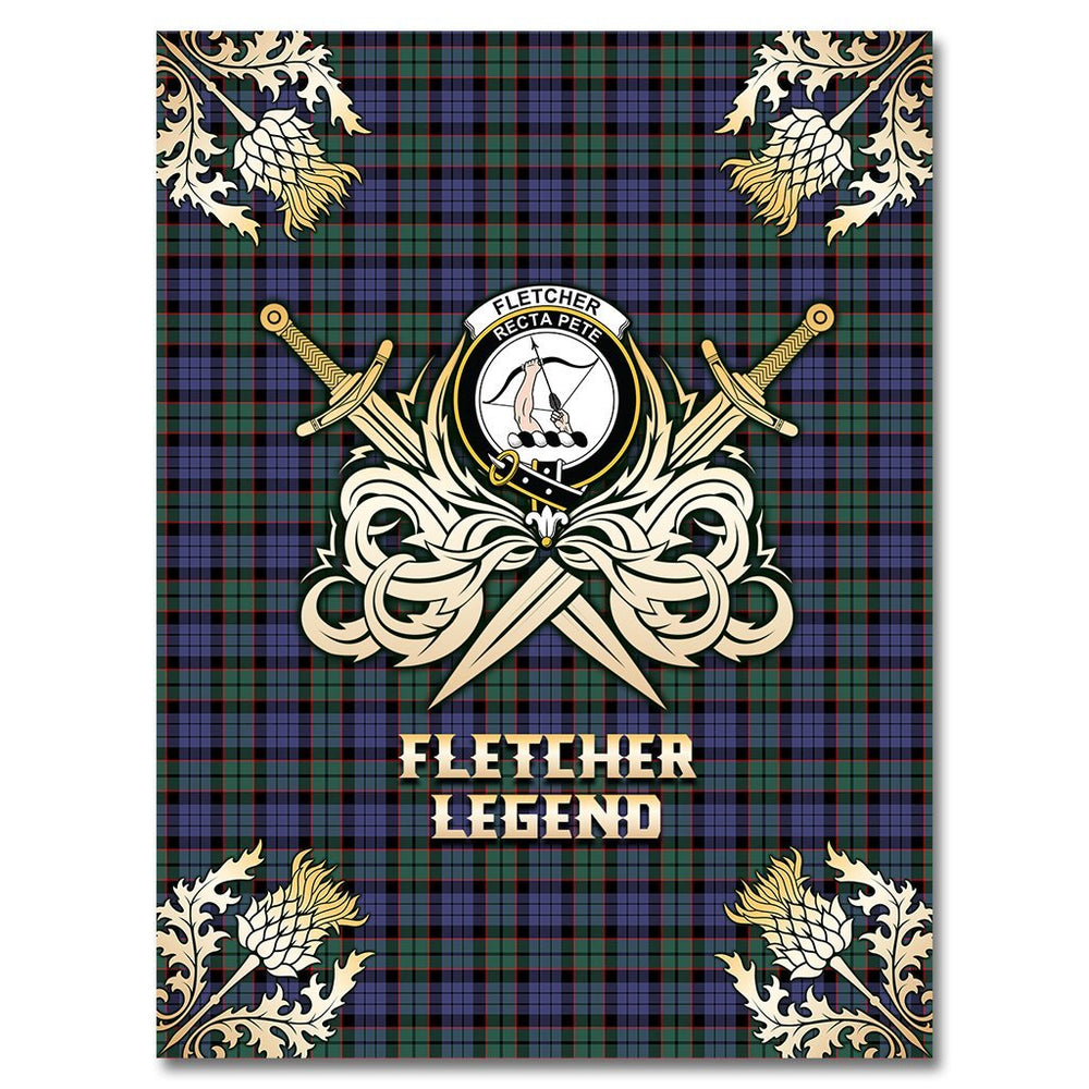 Clan Fletcher Modern Tartan Gold Courage Symbol Blanket EZ72 Clan Fletcher Tartan Today   