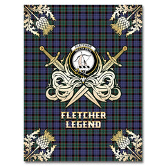 Clan Fletcher Modern Tartan Gold Courage Symbol Blanket EZ72 Clan Fletcher Tartan Today   