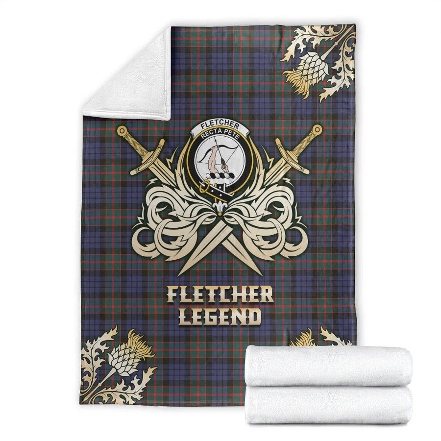 Clan Fletcher of Dunans Tartan Gold Courage Symbol Blanket