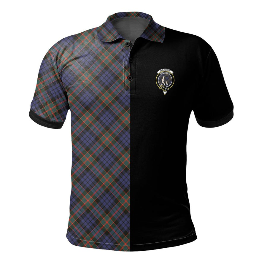 Clan Fletcher of Dunans Tartan Polo Shirt Half of Me - Cross Style ZO95 Fletcher of Dunans Tartan Tartan Polo   