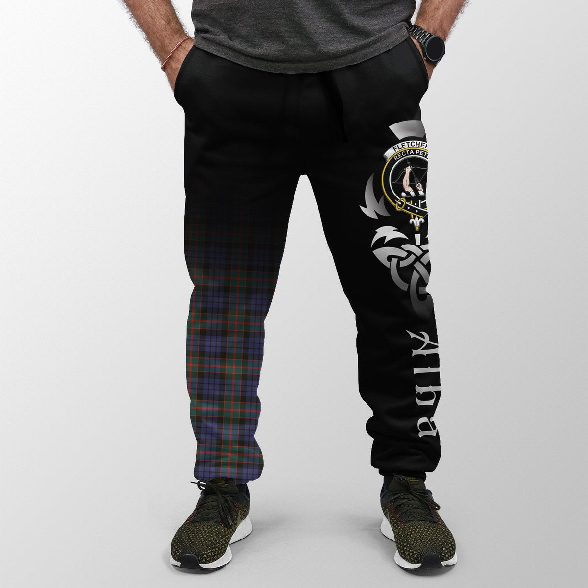Clan Fletcher Of Dunans Tartan Crest Jogger Sweatpants  Alba Celtic Style PI84 Clan Fletcher Tartan Today   