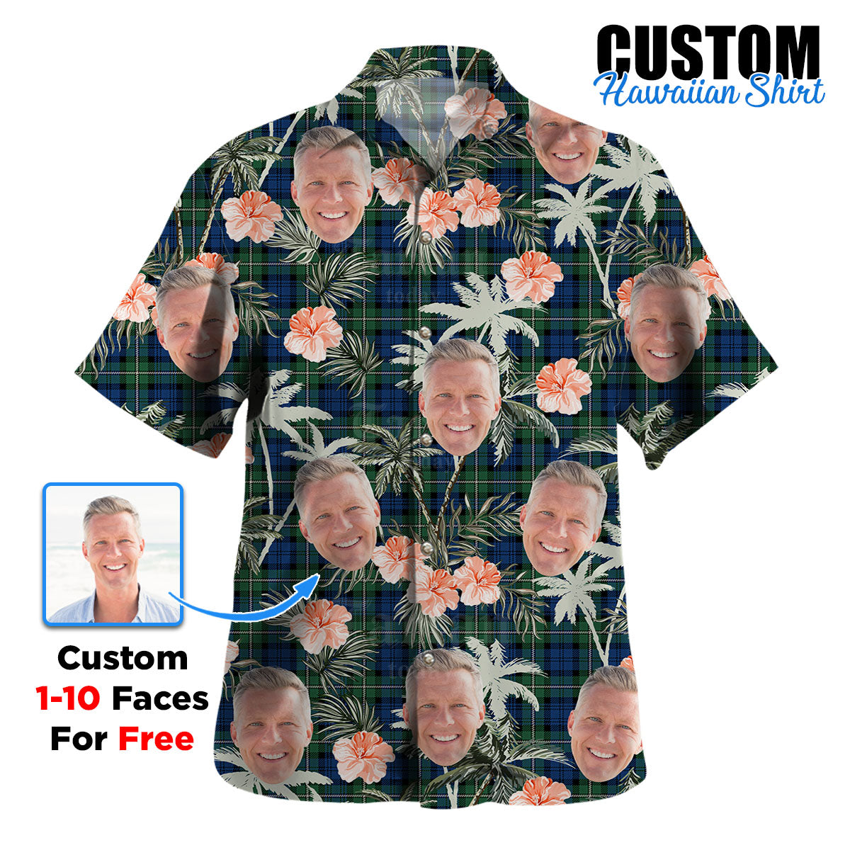 Clan Forbes Ancient Tartan Custom Face Hawaiian Shirt – Unisex Gift for Family Members, Summer Party QE75 Forbes Ancient Tartan Tartan Hawaii Shirt