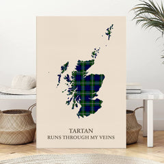 Clan Forbes Modern Tartan Scotland Map Canvas “Tartan Runs Through My Veins” Wall Art JZ26