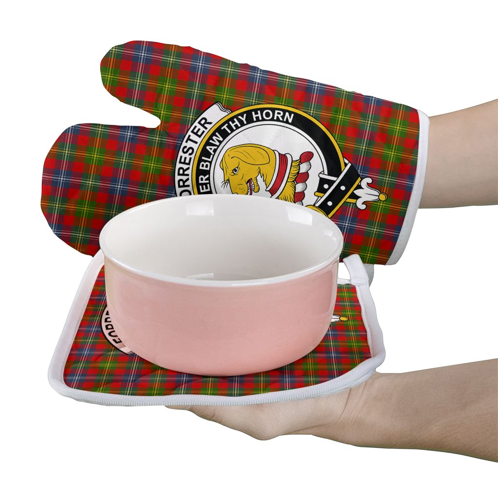 Clan Forrester Tartan Crest Oven Mitt And Pot Holder (2 Oven Mitts + 1 Pot Holder) XY96 Clan Forrester Tartan Today   