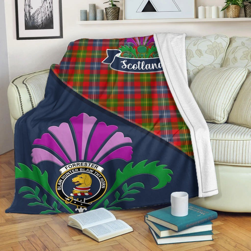 Clan Forrester Tartan Crest Premium Blanket Thistle Style XI65 Clan Forrester Tartan Today   
