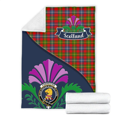 Clan Forrester Tartan Crest Premium Blanket Thistle Style XI65