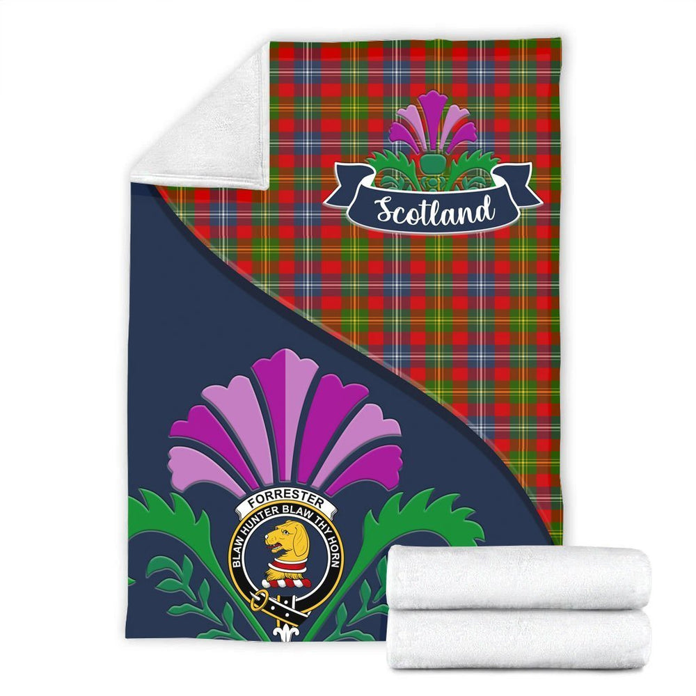 Clan Forrester Tartan Crest Premium Blanket Thistle Style XI65 Clan Forrester Tartan Today   