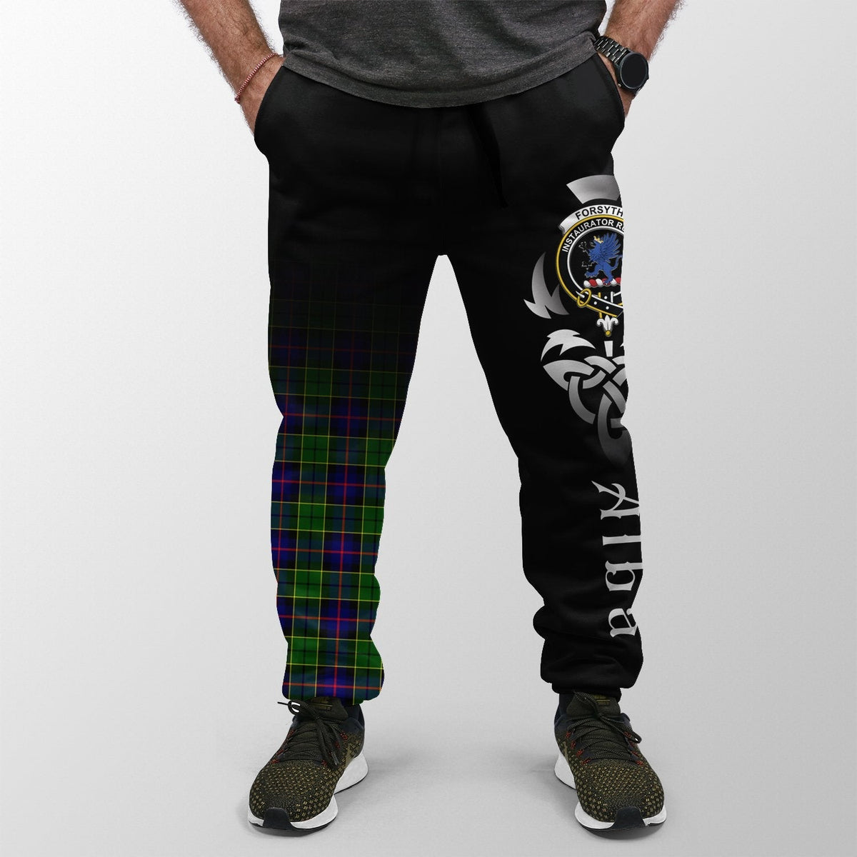 Clan Forsyth Modern Tartan Crest Jogger Sweatpants  Alba Celtic Style CV99 Clan Forsyth Tartan Today   