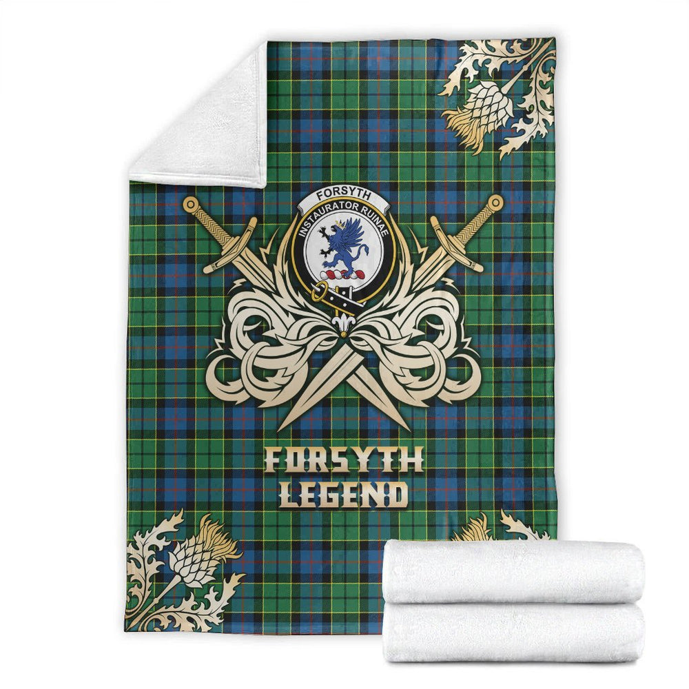 Clan Forsyth Ancient Tartan Gold Courage Symbol Blanket FC91 Clan Forsyth Tartan Today   