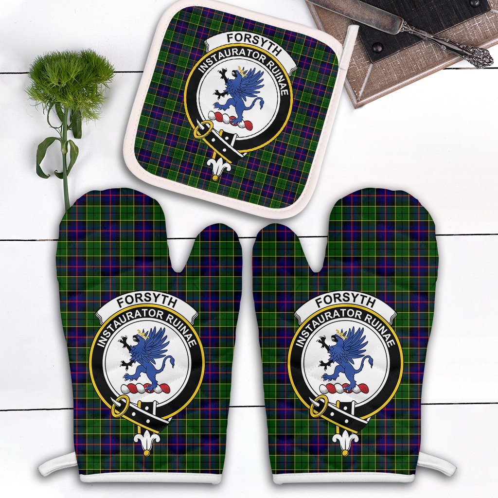 Clan Forsyth Modern Tartan Crest Oven Mitt And Pot Holder (2 Oven Mitts + 1 Pot Holder) DR38 Clan Forsyth Tartan Today   