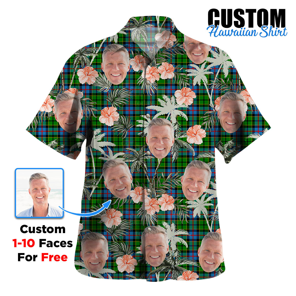 Clan Forsyth Tartan Custom Face Hawaiian Shirt – Unisex Gift for Family Members, Summer Party TZ11 Forsyth Tartan Tartan Hawaii Shirt
