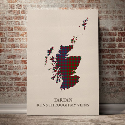 Clan Fotheringham Tartan Scotland Map Canvas “Tartan Runs Through My Veins” Wall Art XM33