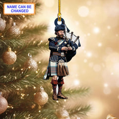 Fourth Be With You Modern Tartan Bagpipe Ornament with Custom Name