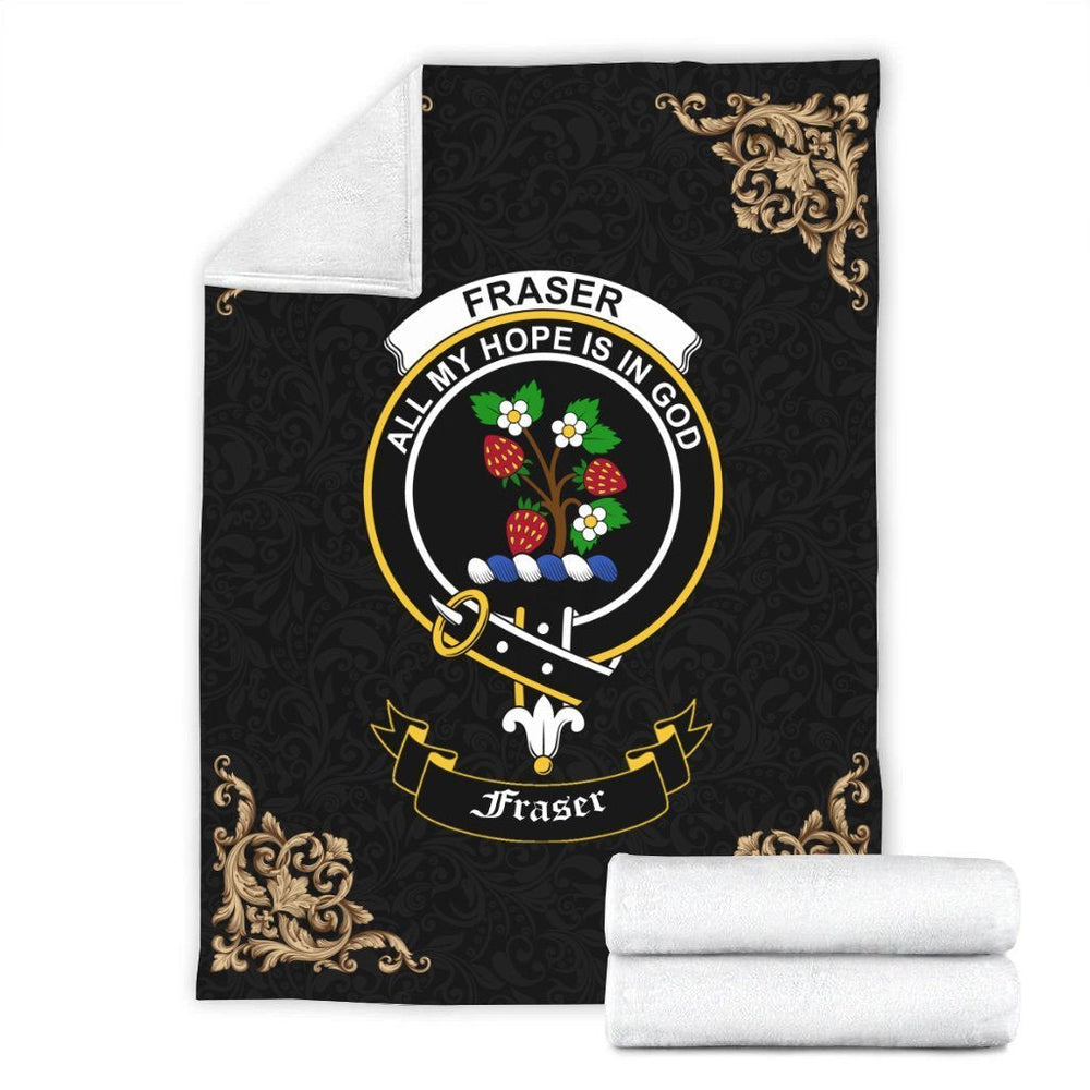 Clan Fraser Crest Tartan Premium Blanket Black IK28 Clan Fraser Tartan Today   