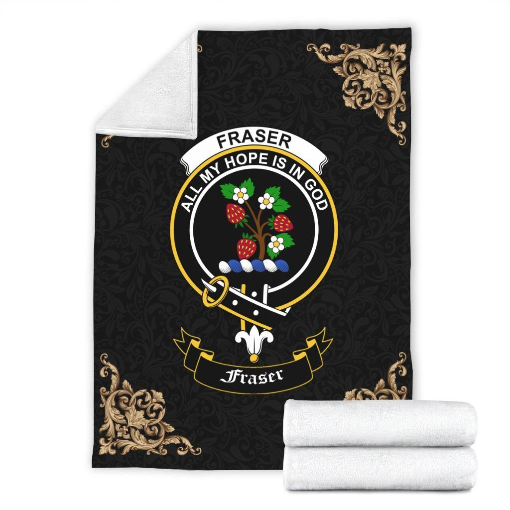 Clan Fraser Crest Tartan Premium Blanket Black IK28 Clan Fraser Tartan Today   