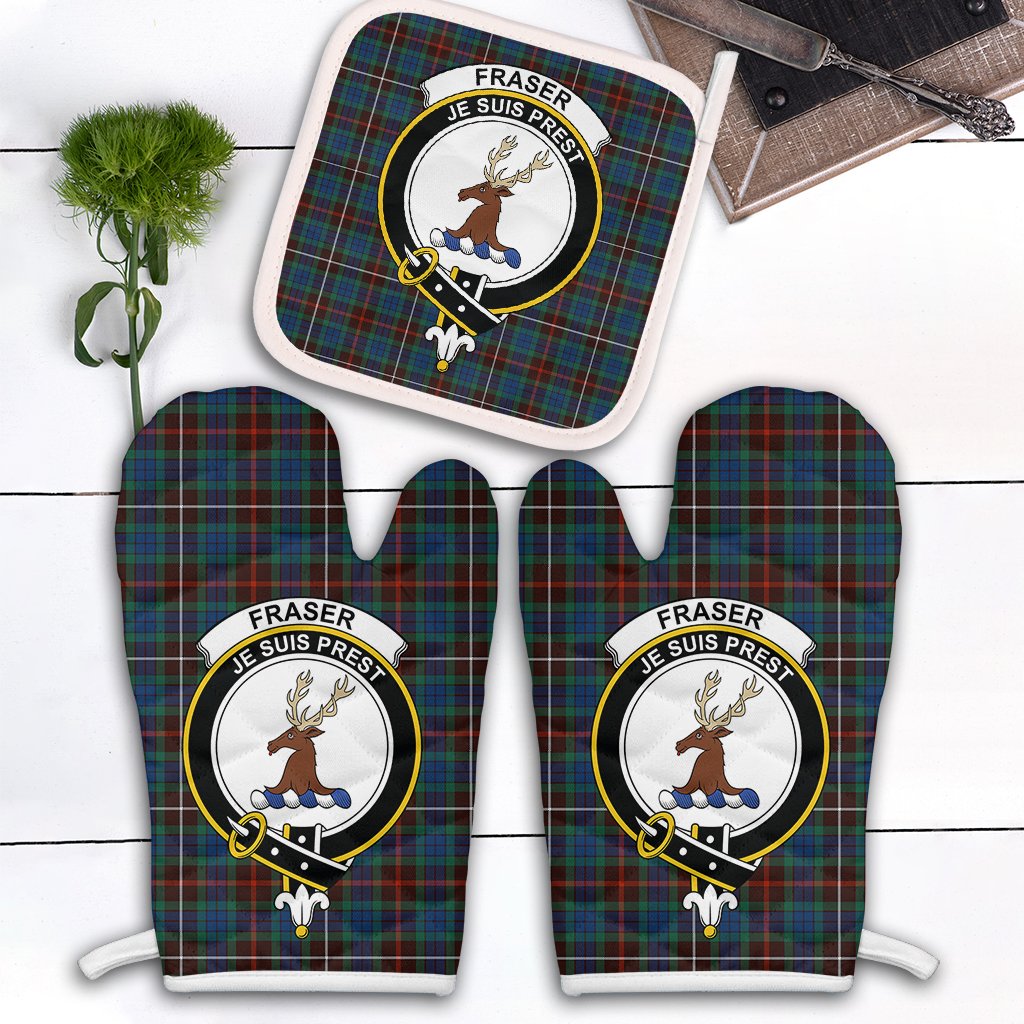 Clan Fraser Hunting Ancient Tartan Crest Oven Mitt And Pot Holder (2 Oven Mitts + 1 Pot Holder) HL39 Clan Fraser Tartan Today   