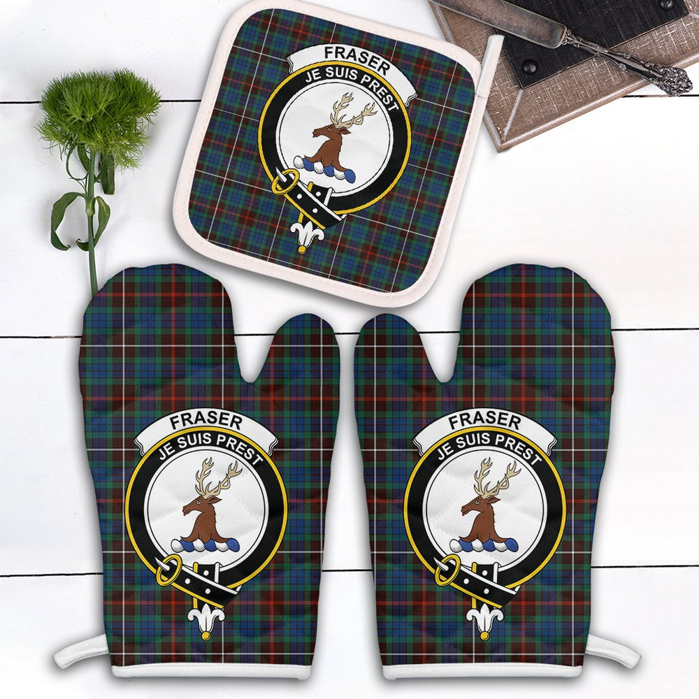 Clan Fraser Hunting Ancient Tartan Crest Oven Mitt And Pot Holder (2 Oven Mitts + 1 Pot Holder) HL39 Clan Fraser Tartan Today   