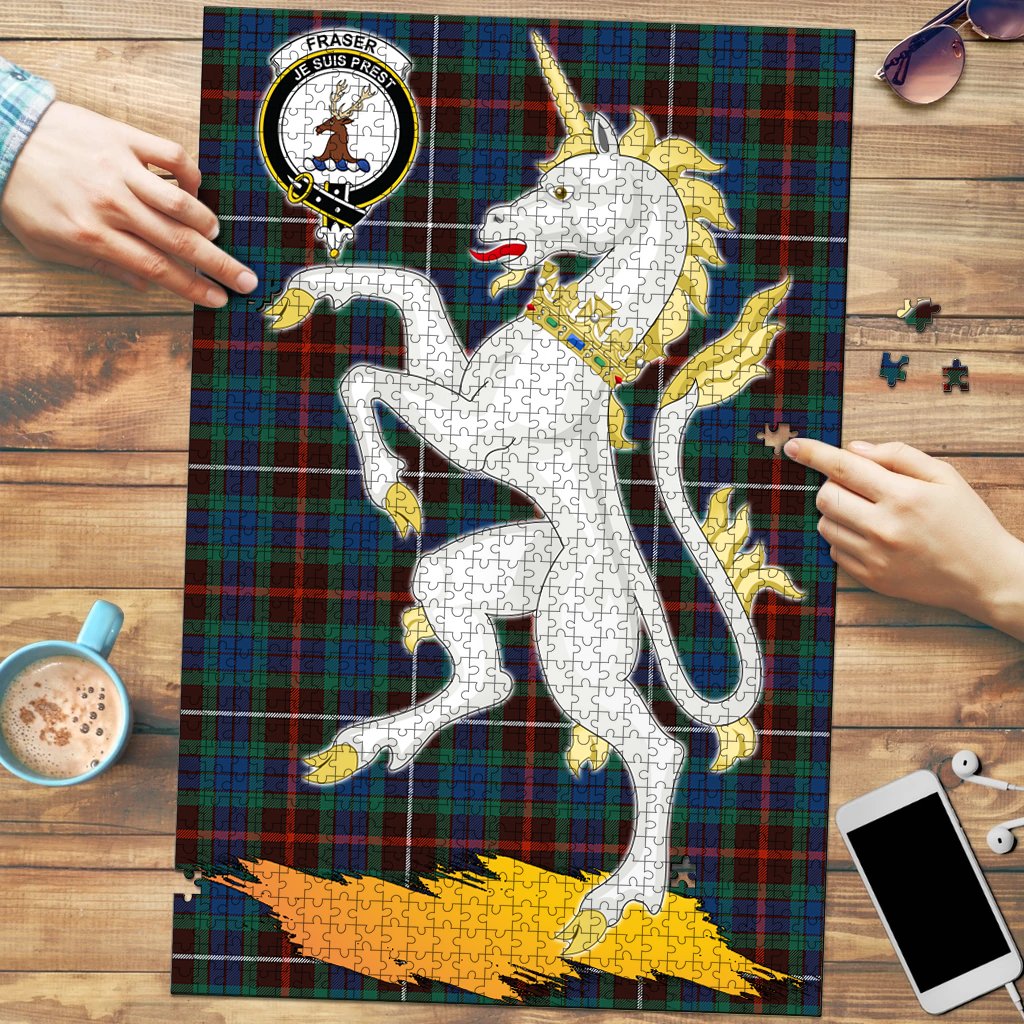 Clan Fraser Hunting Ancient Tartan Crest Unicorn Scotland Jigsaw Puzzles Gift For Family WE45 Clan Fraser Tartan Today   