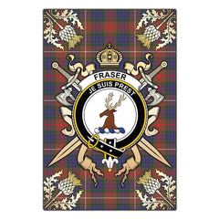 Clan Fraser Hunting Modern Tartan Crest Black Garden Flag  - Gold Thistle  EY11 Clan Fraser Tartan Today   