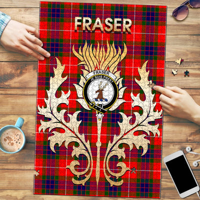 Clan Fraser Modern Tartan Crest Thistle Jigsaw Puzzles Gift For Family OZ33