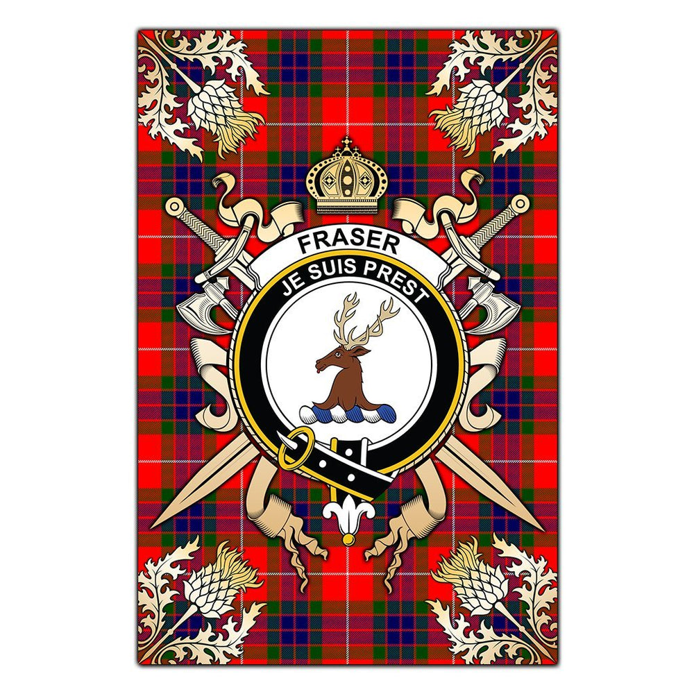 Clan Fraser Modern Tartan Crest Black Garden Flag  - Gold Thistle  OF44 Clan Fraser Tartan Today   