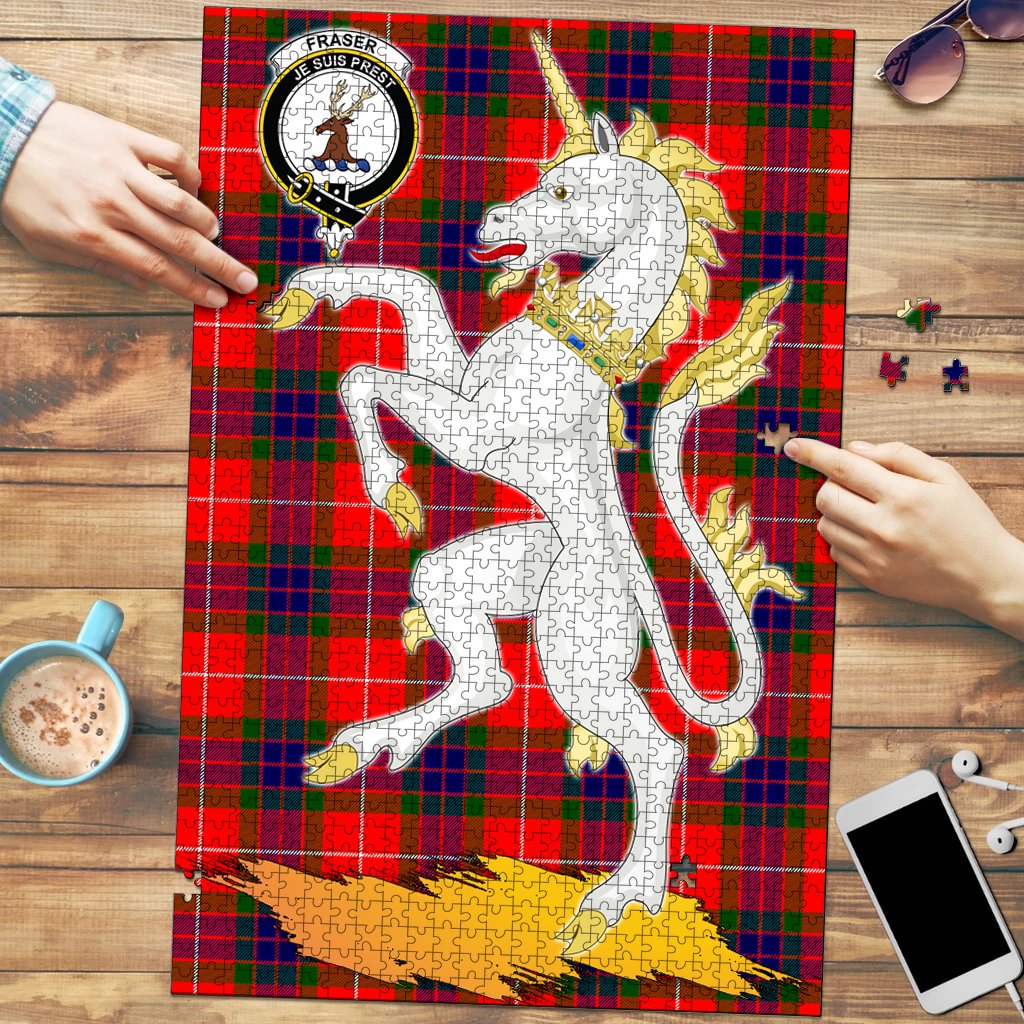 Clan Fraser Modern Tartan Crest Unicorn Scotland Jigsaw Puzzles Gift For Family LY52 Clan Fraser Tartan Today   