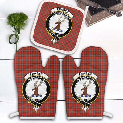 Clan Fraser Weathered Tartan Crest Oven Mitt And Pot Holder (2 Oven Mitts + 1 Pot Holder) CM37