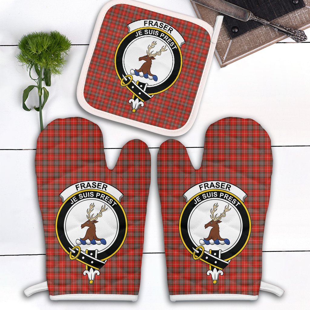 Clan Fraser Weathered Tartan Crest Oven Mitt And Pot Holder (2 Oven Mitts + 1 Pot Holder) CM37 Clan Fraser Tartan Today   
