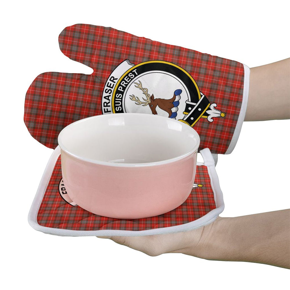 Clan Fraser Weathered Tartan Crest Oven Mitt And Pot Holder (2 Oven Mitts + 1 Pot Holder) CM37 Clan Fraser Tartan Today   