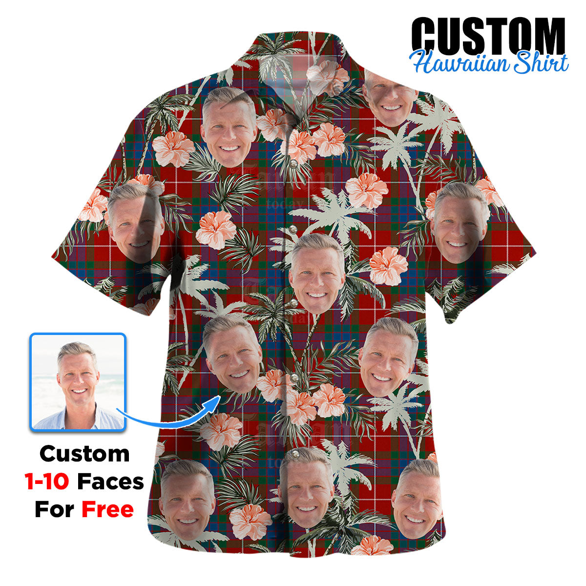 Clan Fraser Ancient Tartan Custom Face Hawaiian Shirt – Unisex Gift for Family Members, Summer Party QH95 Fraser Ancient Tartan Tartan Hawaii Shirt