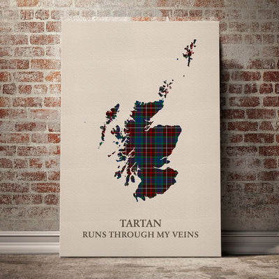 Clan Fraser Hunting Ancient Tartan Scotland Map Canvas “Tartan Runs Through My Veins” Wall Art BB11