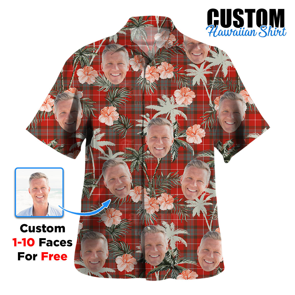 Clan Fraser Weathered Tartan Custom Face Hawaiian Shirt – Unisex Gift for Family Members, Summer Party JY31 Fraser Weathered Tartan Tartan Hawaii Shirt