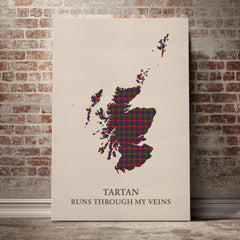 Fraser of Lovat Tartan Scotland Map Canvas – “Tartan Runs Through My Veins” Wall Art