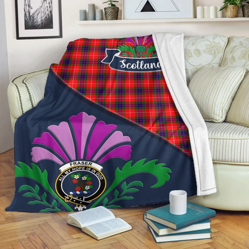 Clan Fraser Tartan Crest Premium Blanket Thistle Style NE34 Clan Fraser Tartan Today   